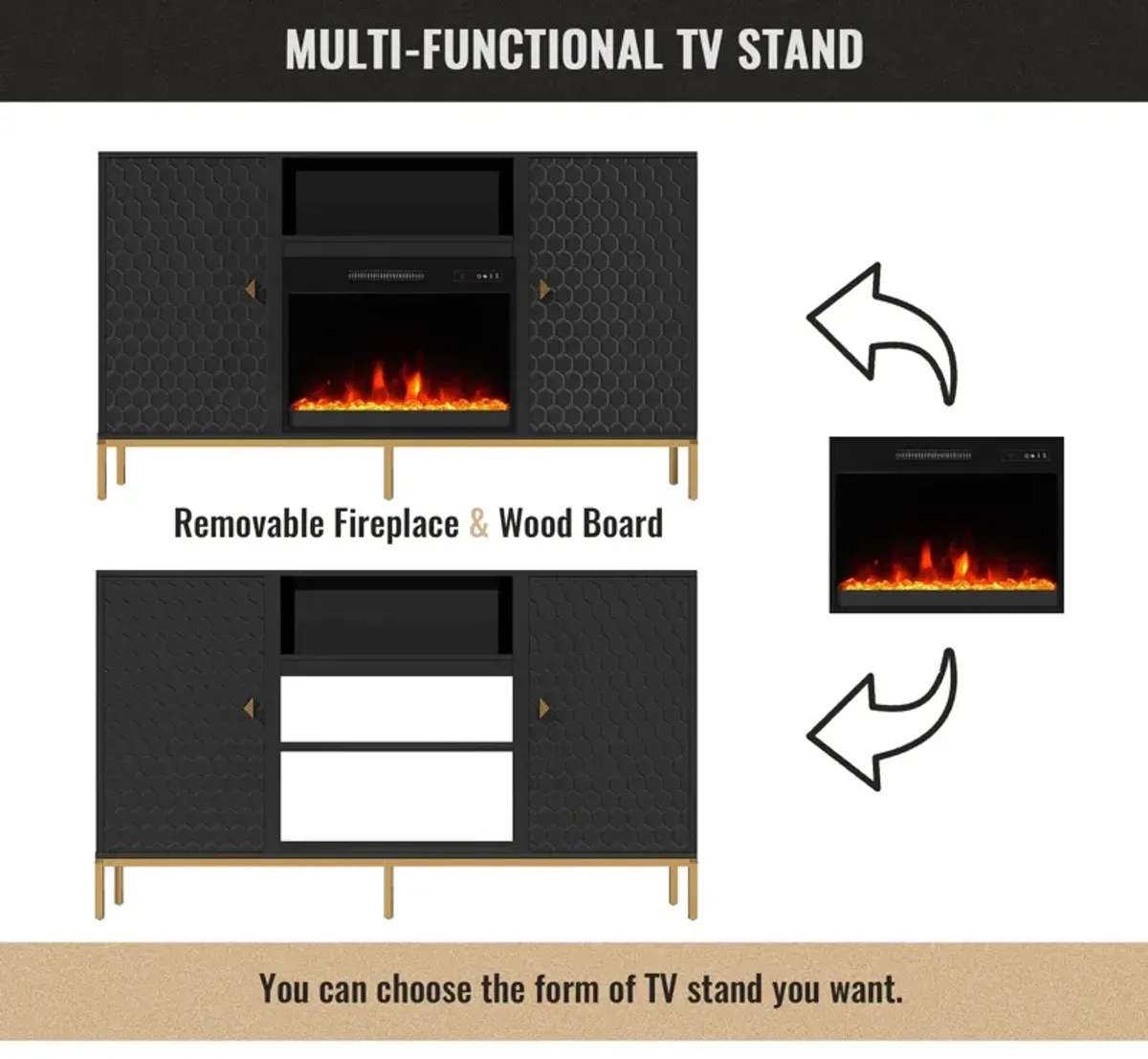 Black TV Stand Fits TVs up to 60 to 80 in.