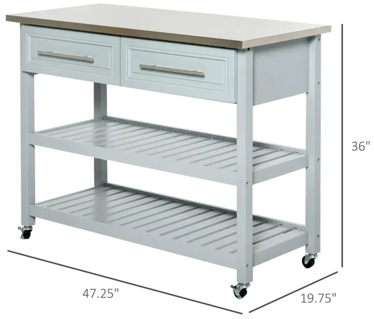 Mobile Kitchen Assistant: Gray Utility Cart with Stainless Top & Drawers