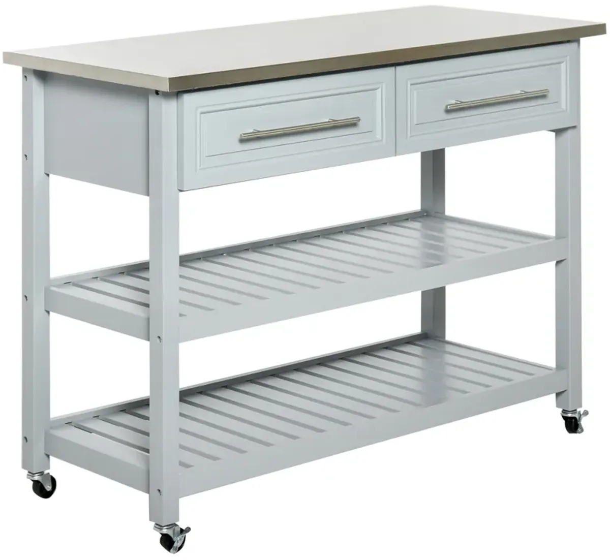 Mobile Kitchen Assistant: Gray Utility Cart with Stainless Top & Drawers