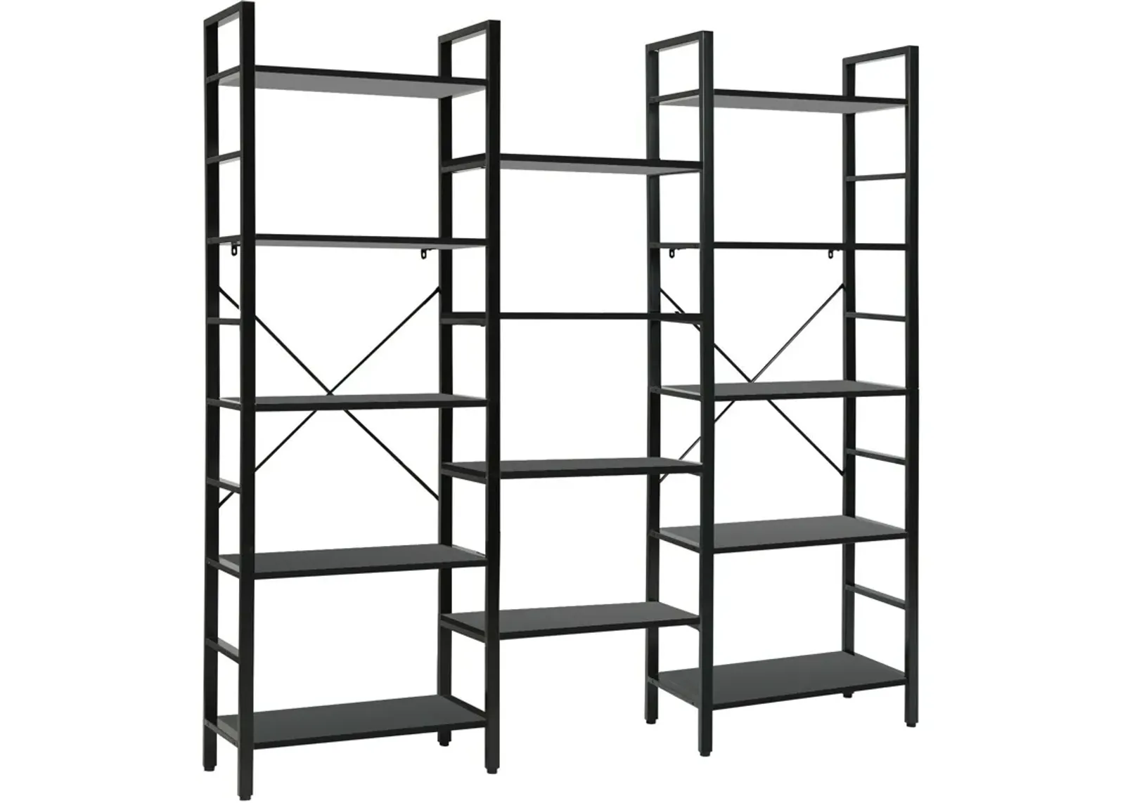 Vintage Triple Wide 5-Tier Bookcase for Stylish Storage and Display - Black Bookshelf