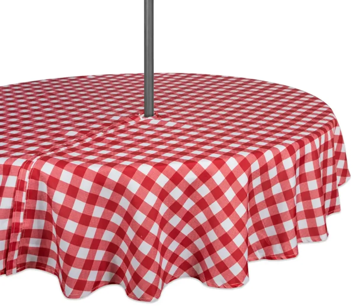 Red and White Checkered Pattern Outdoor Round Tablecloth with Zipper 60�