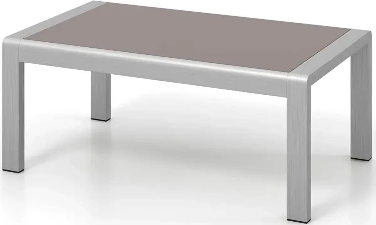 Outdoor Rectangle Coffee Table with Tempered Glass Tabletop for Backyard Poolside-Grey