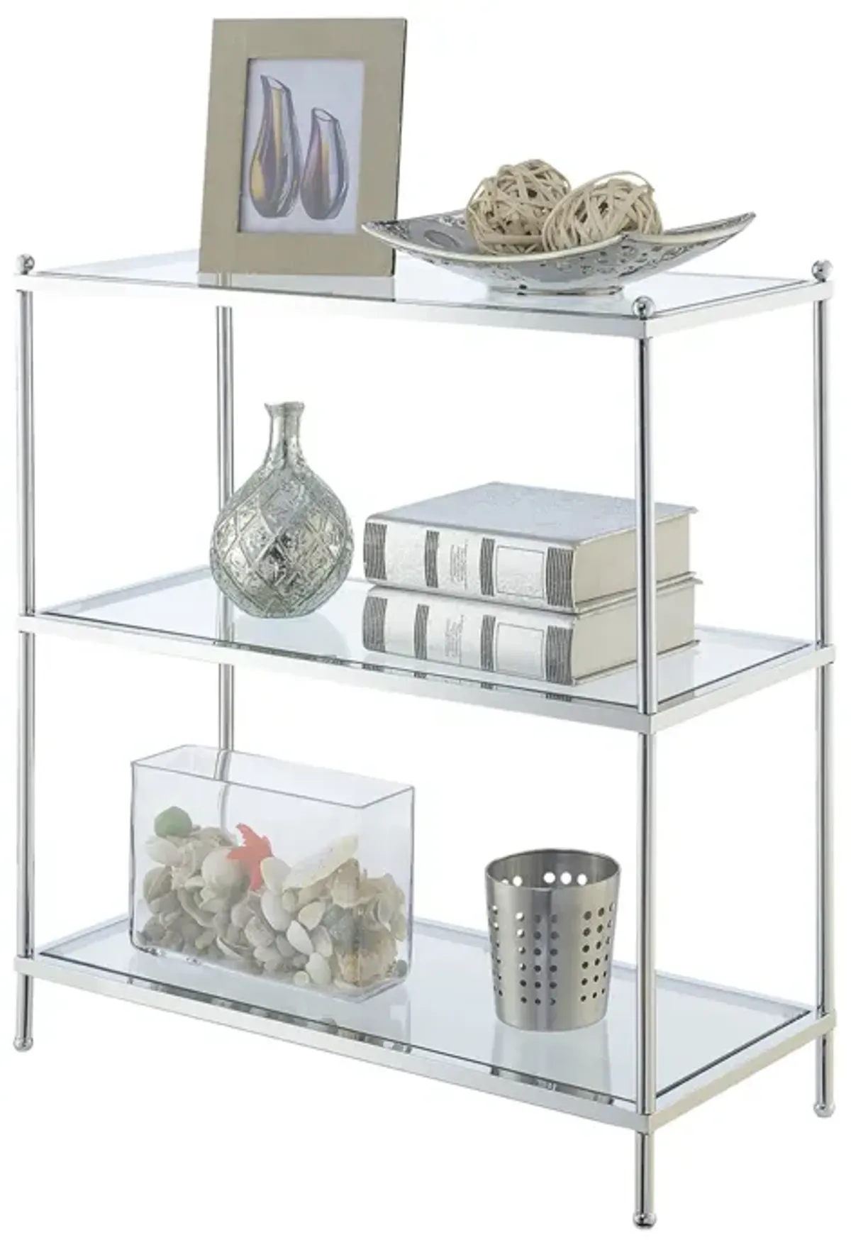 Convenience Concepts Royal Crest 3 Tier Bookcase, Chrome / Glass