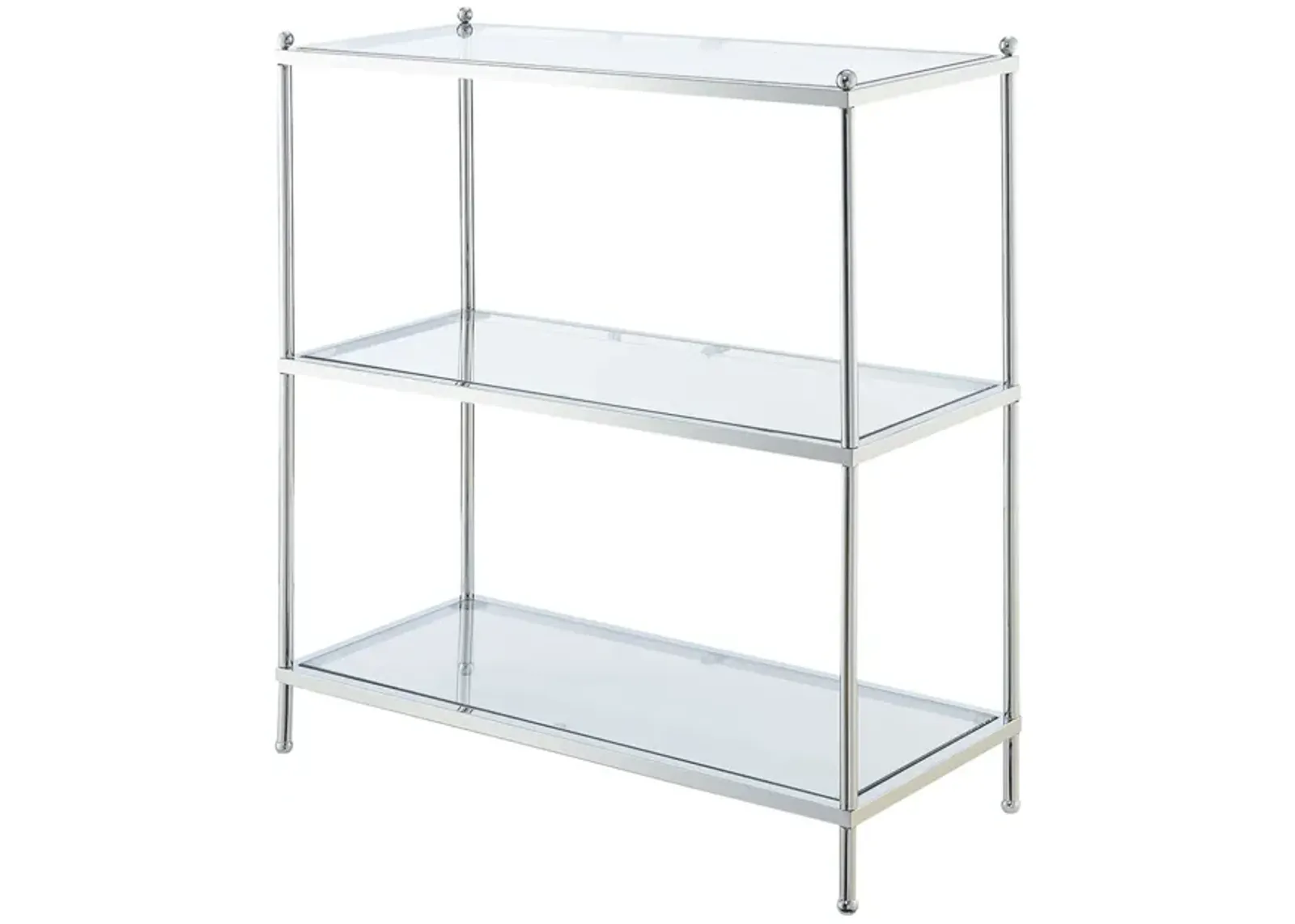 Convenience Concepts Royal Crest 3 Tier Bookcase, Chrome / Glass