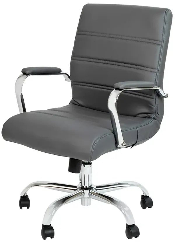 Flash Furniture Whitney Mid-Back Desk Chair - Gray LeatherSoft Executive Swivel Office Chair with Chrome Frame - Swivel Arm Chair