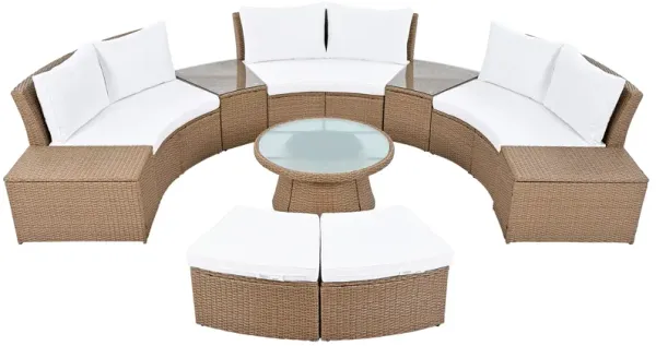 Whisen 10-Piece Half Round Patio Sofa Set, Outdoor Sectional with PE Wicker Rattan, Includes Cushions & Free Combination Design - Blue