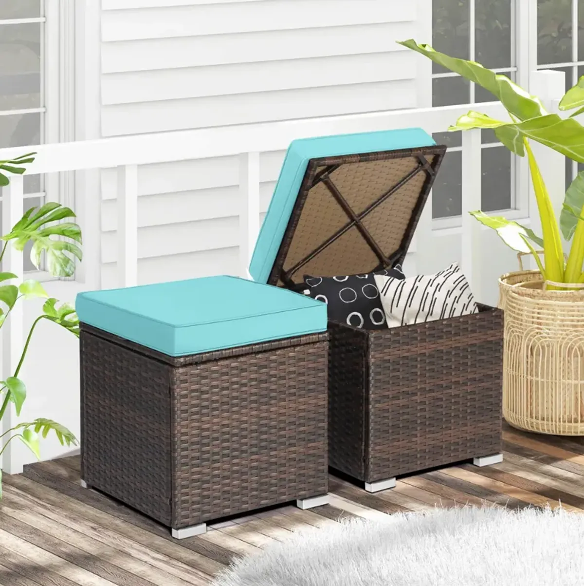 2 Pieces Patio Ottoman with Removable Cushions