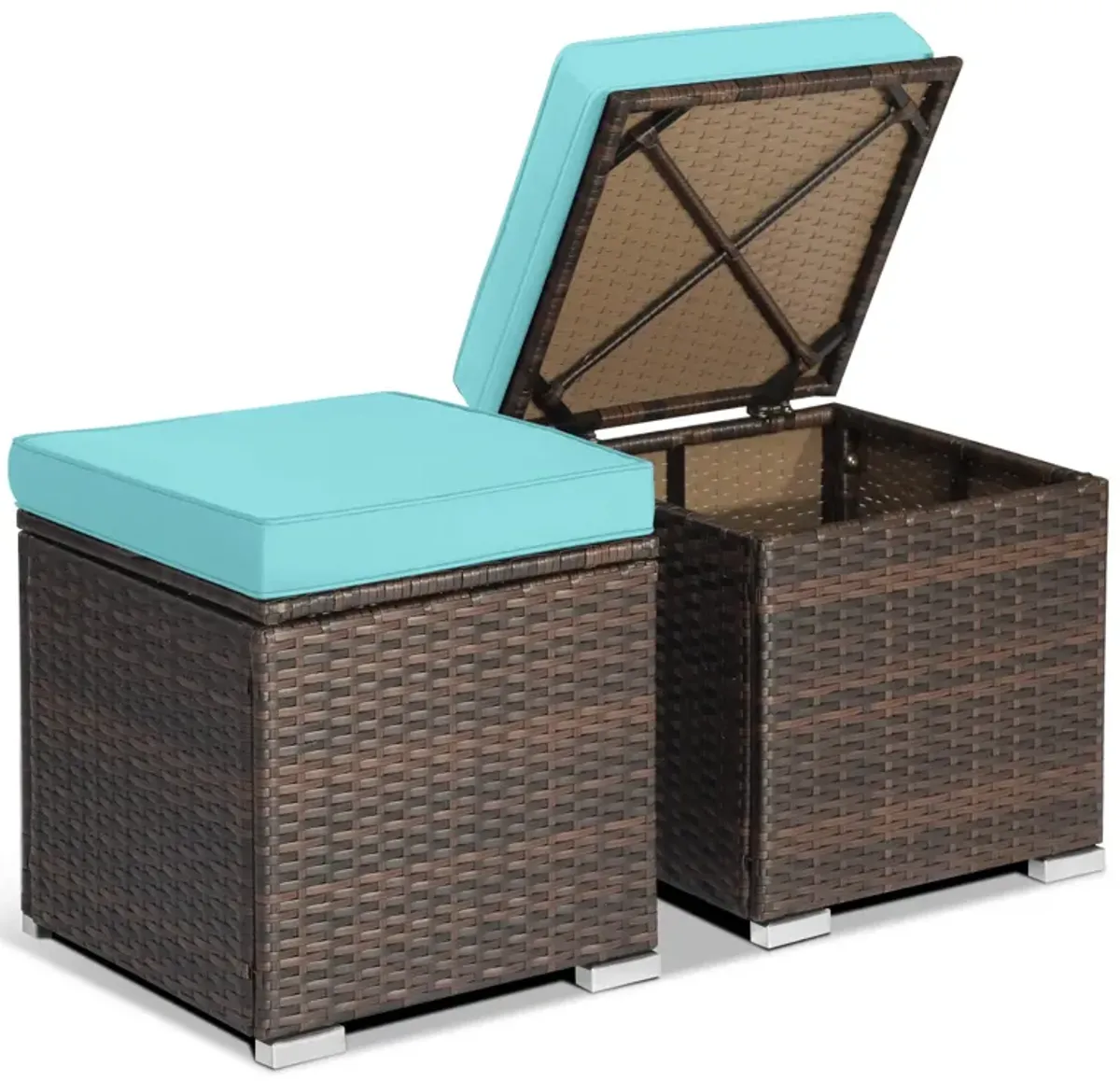 2 Pieces Patio Ottoman with Removable Cushions