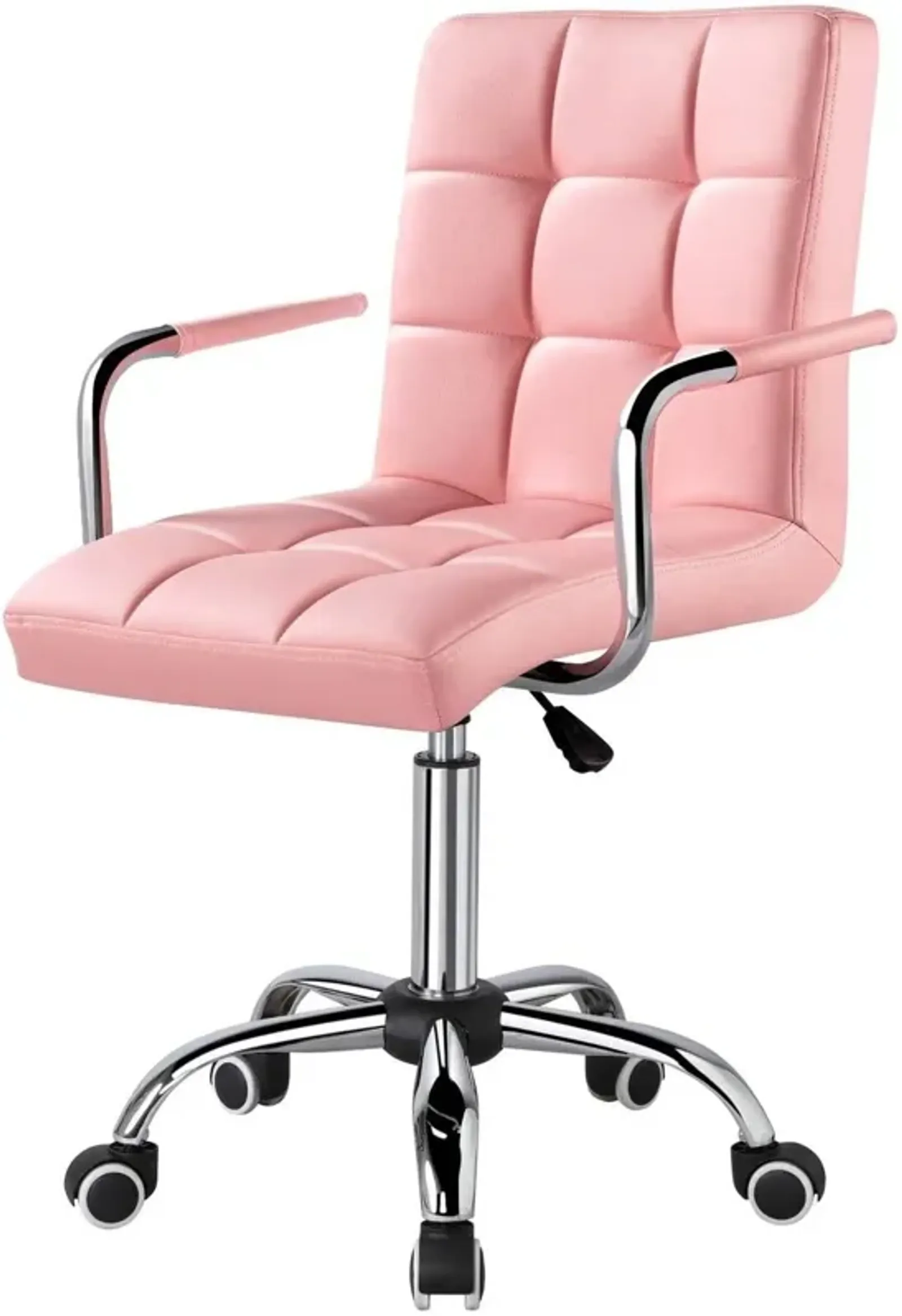 Hivvago Pink Modern Faux Leather Mid-Back Swivel Office Chair with Armrests and Wheels