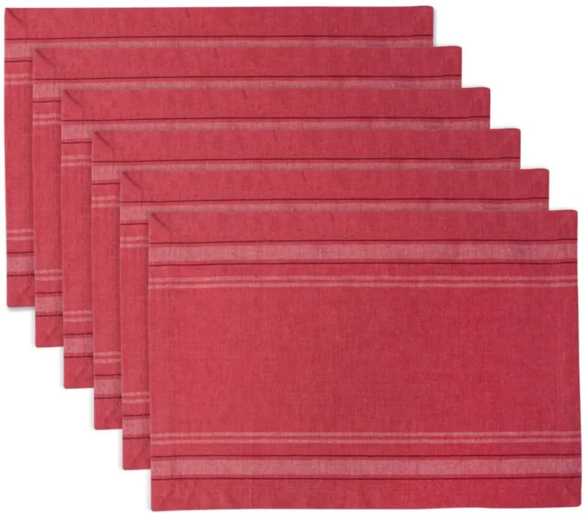 Set of 6 Tango Red Chambray French Stripe Rectangular Placemats 19" x 13"