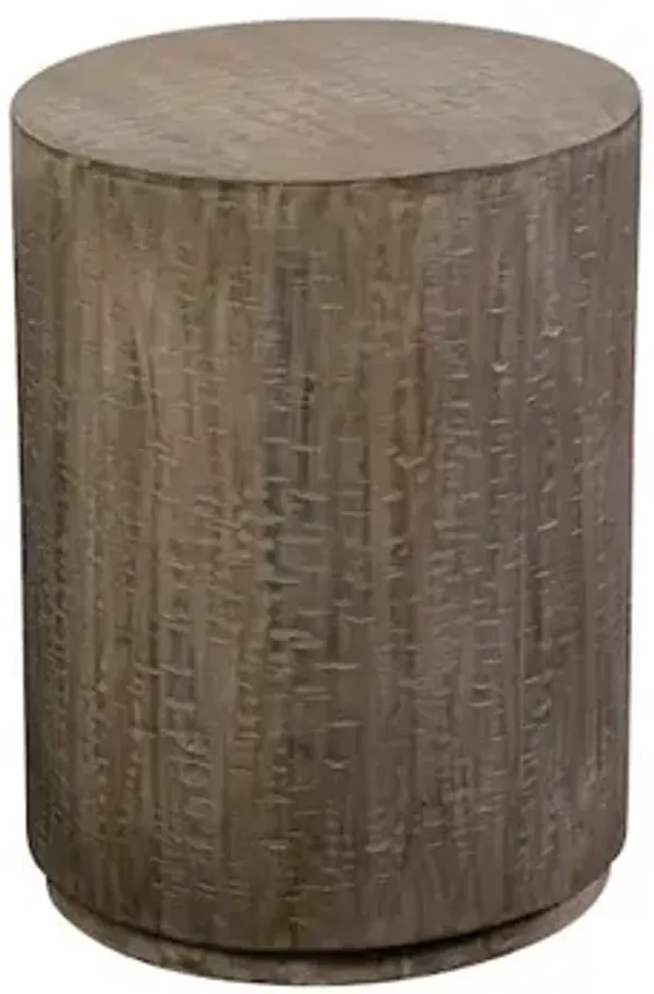 Porter Designs Drum Gray Wash Mango Wood End Table, Gray