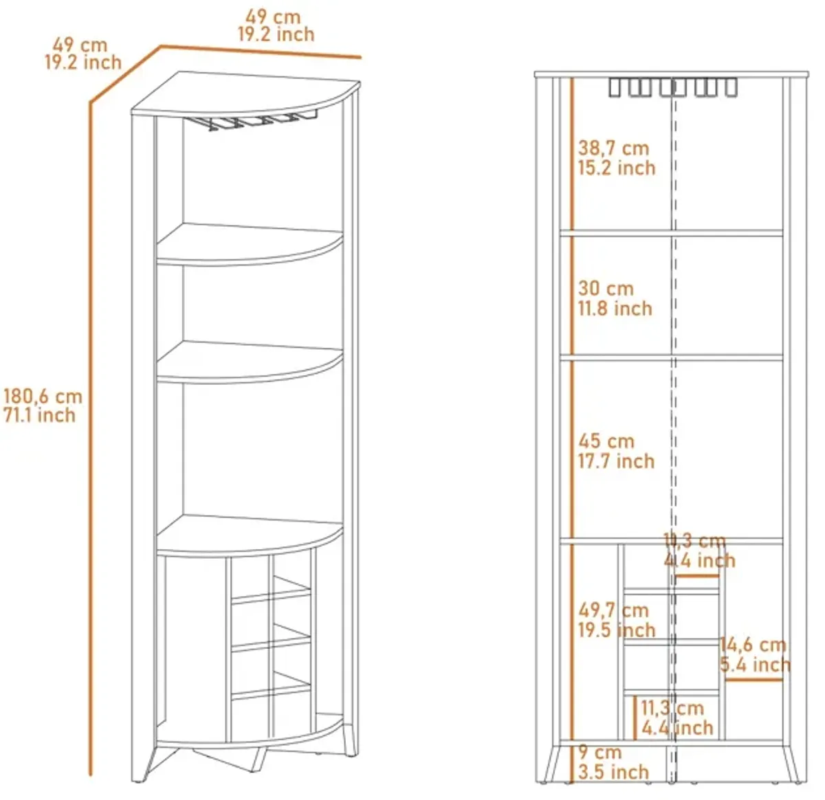 Morgana 8-Bottle 5-Shelf Corner Bar Cabinet Wengue