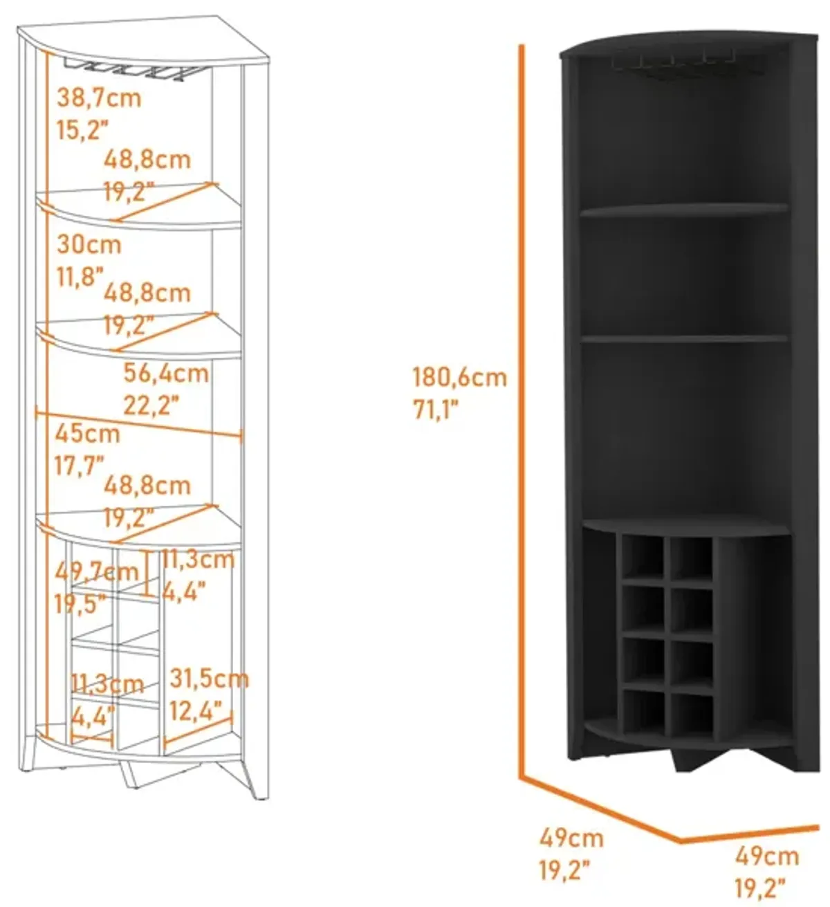 Morgana 8-Bottle 5-Shelf Corner Bar Cabinet Wengue