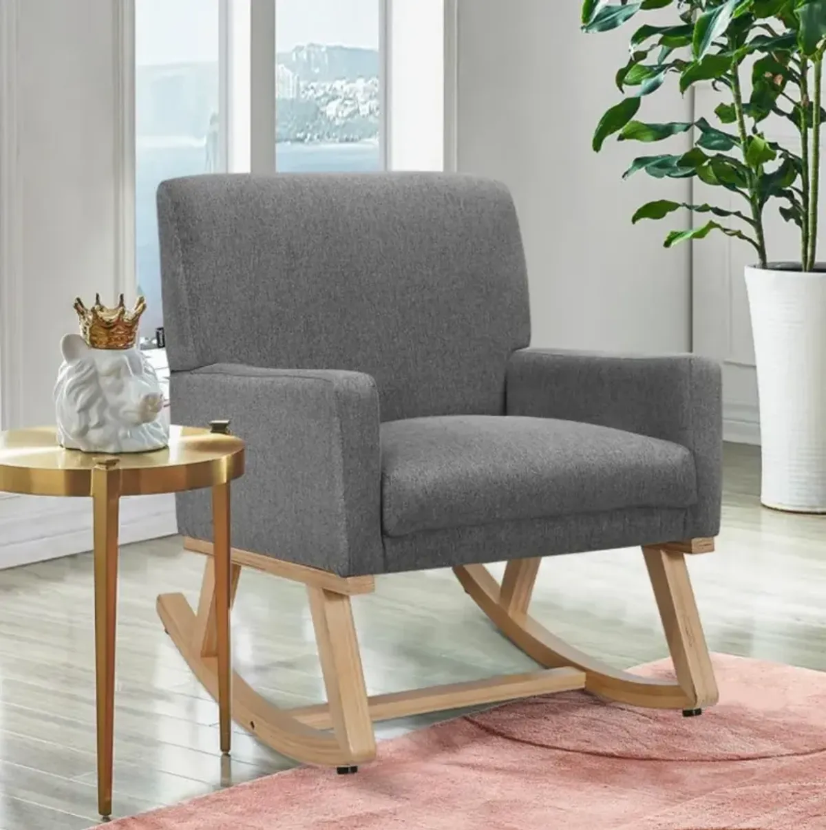 Hivvago Upholstered Rocking Chair with and Solid Wood Base