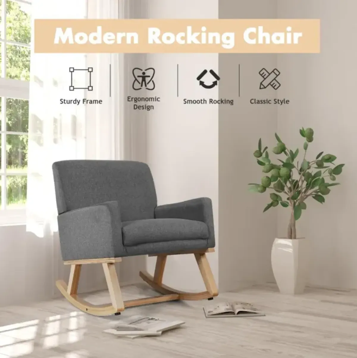 Hivvago Upholstered Rocking Chair with and Solid Wood Base