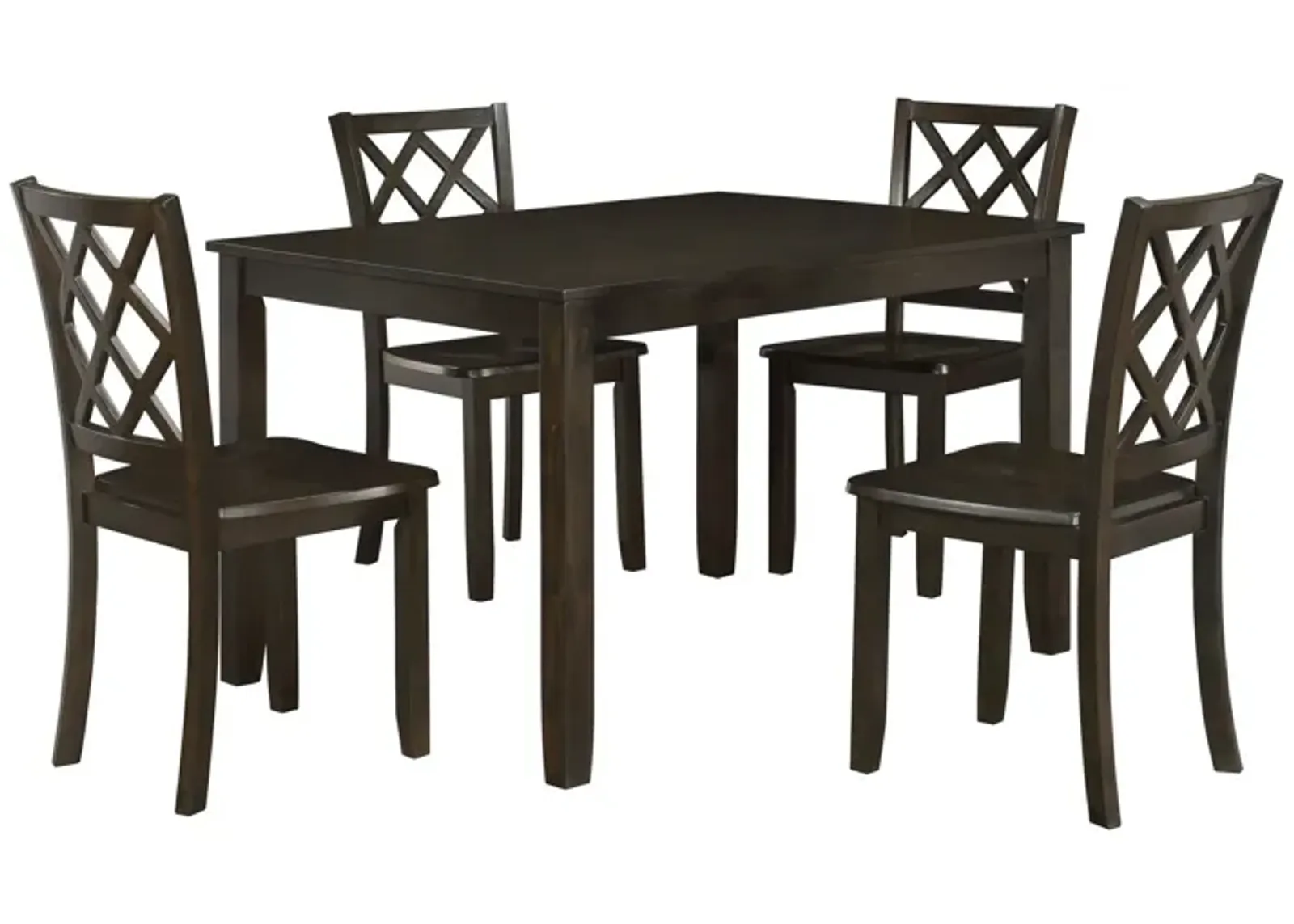 Ava 5pc Dining Table Set, 4 Lattice Back Chairs, Brown Rubberwood Frame - Benzara