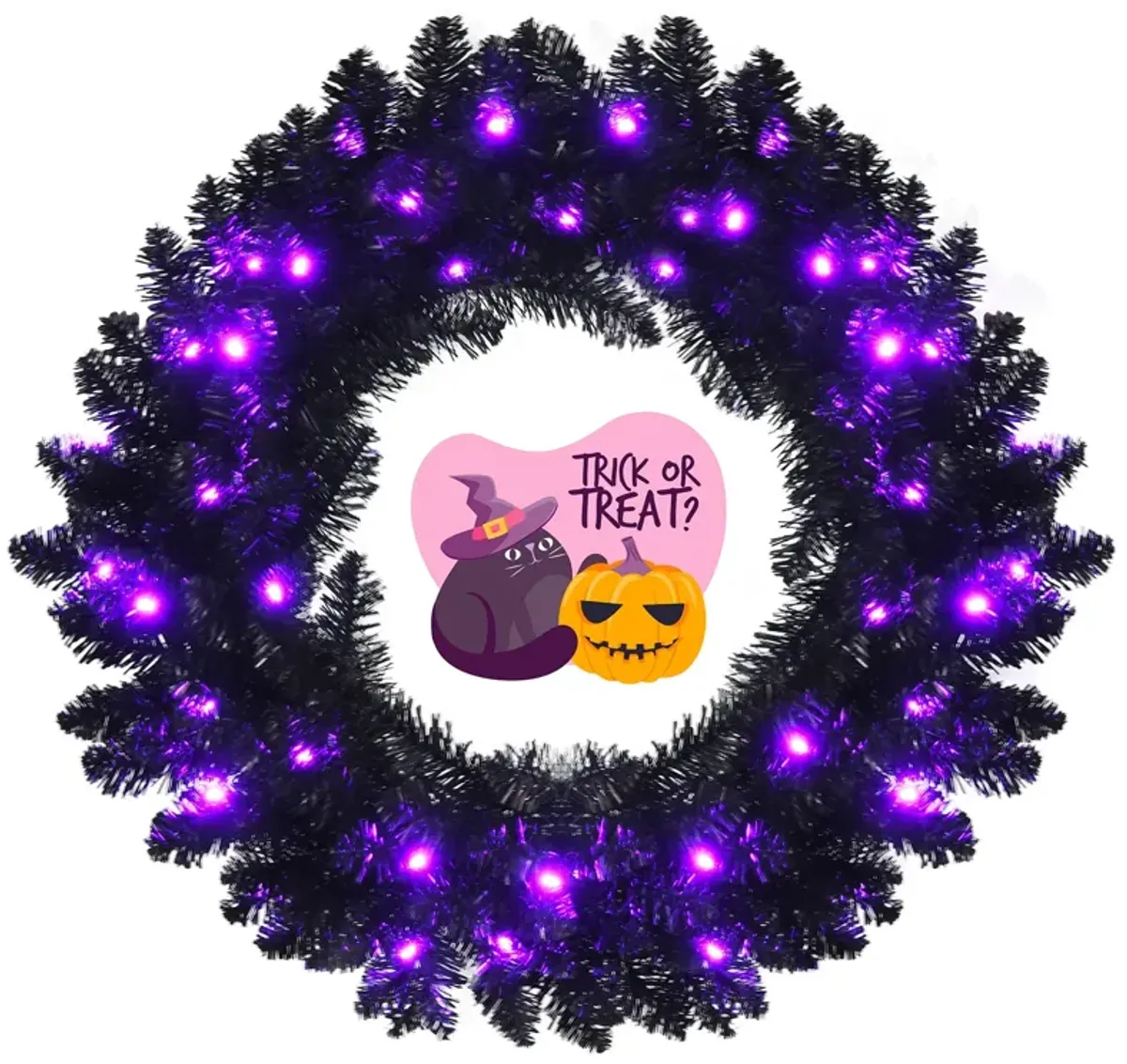 24 Inch Pre-lit Halloween Wreath with 35 Purple LED Lights