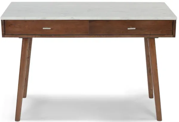 Viola 44"L x 18"W x 30"H Rectangular Italian Carrara White Marble Writing Desk with Legs