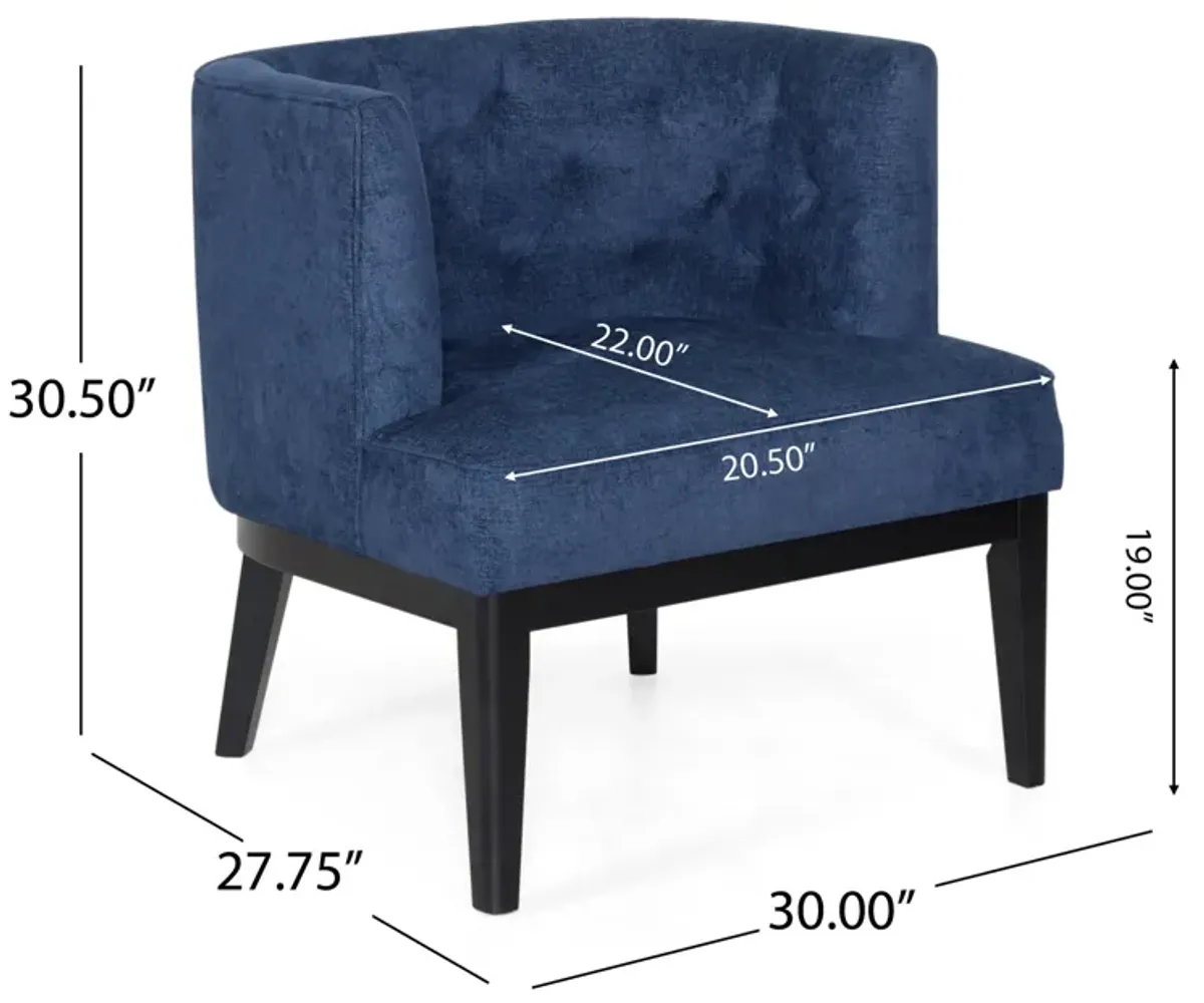 Addy Accent Chair, Black Rubberwood, Navy Blue Diamond Stitch Fabric - Benzara