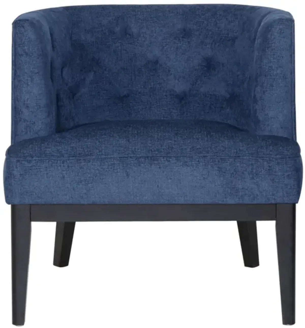 Addy Accent Chair, Black Rubberwood, Navy Blue Diamond Stitch Fabric - Benzara