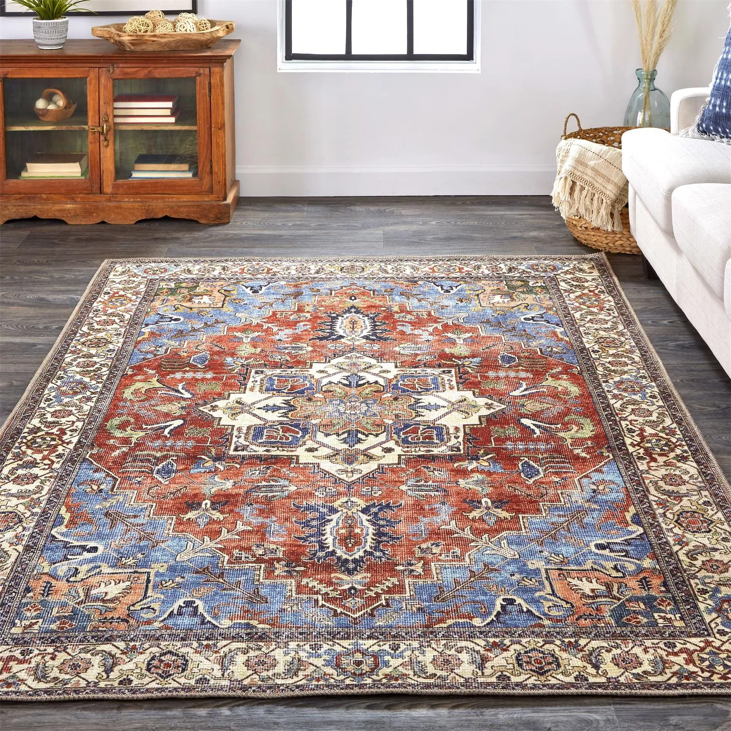 Percy 39AHF Blue/Red/Ivory 4' x 6' Rug