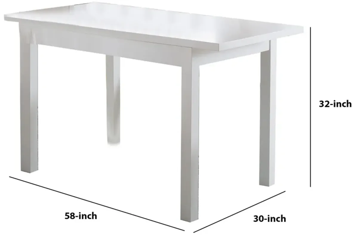 Rectangular Wooden Frame Dining Table with Straight Legs, Glossy White-Benzara