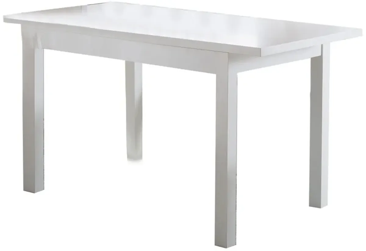 Rectangular Wooden Frame Dining Table with Straight Legs, Glossy White-Benzara