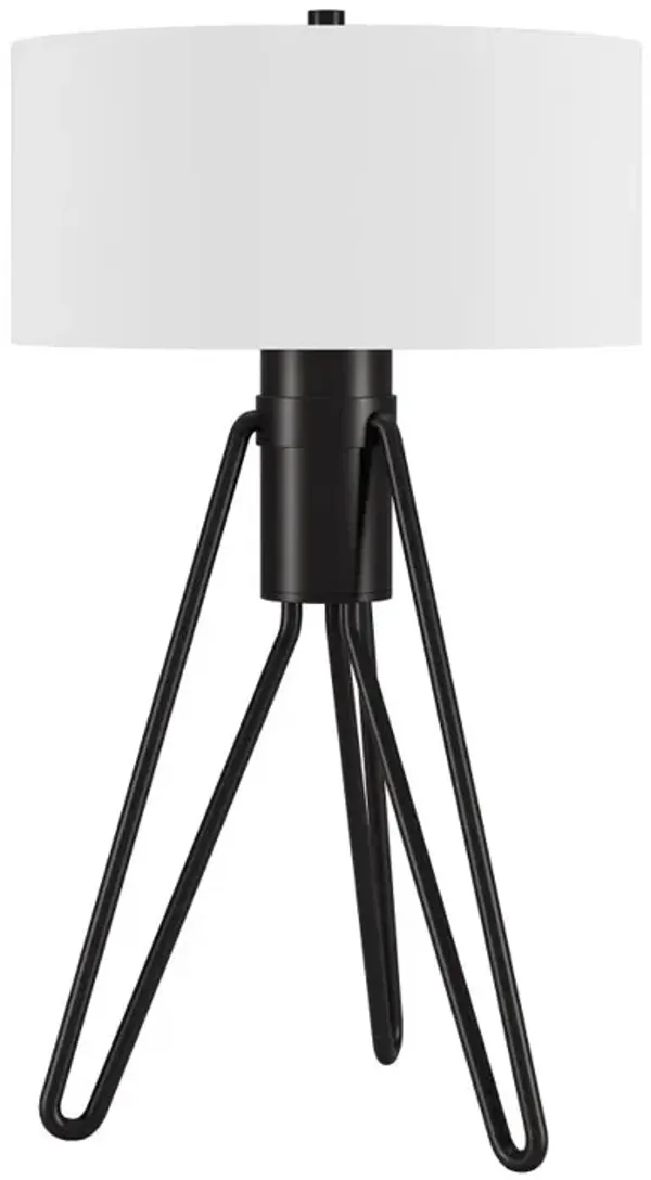 Hivvago 25" Black Metal Two Light Tripod Table Lamp With White Drum Shade