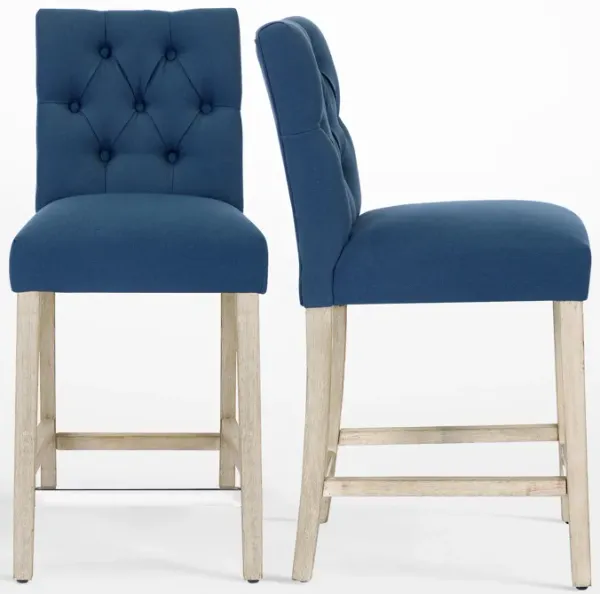 WestinTrends 24" Linen Fabric Tufted Upholstered Counter Stool (Set of 2), Antique Grey