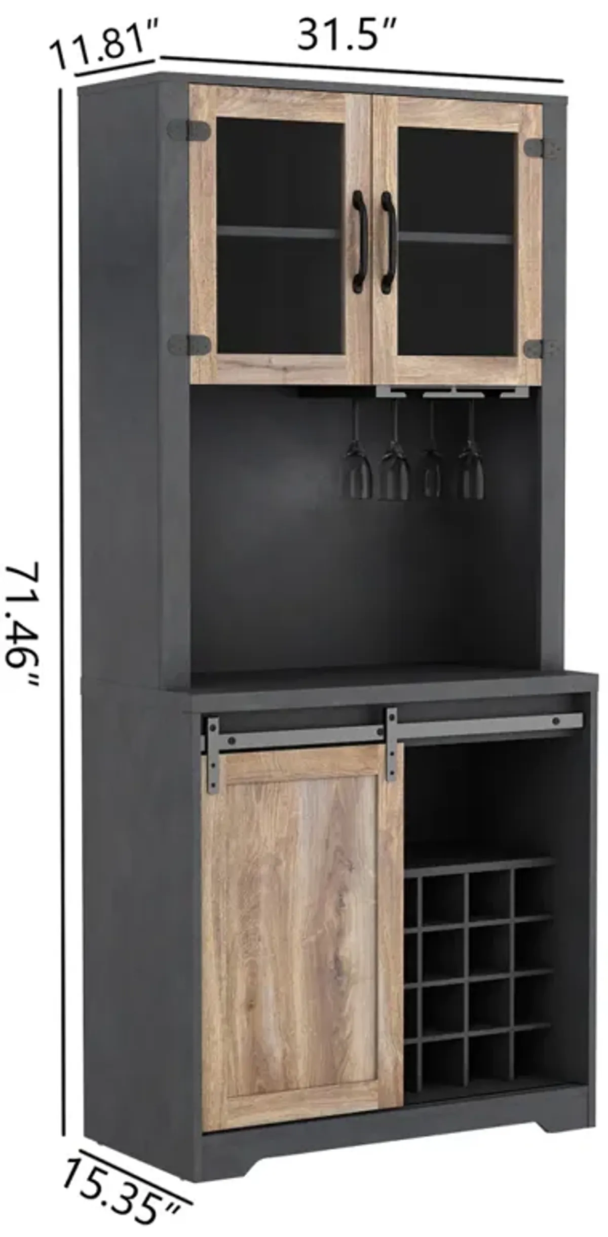 31 Inch Farmhouse Barn Door Bar Cabinet For Living Room, Dining Room