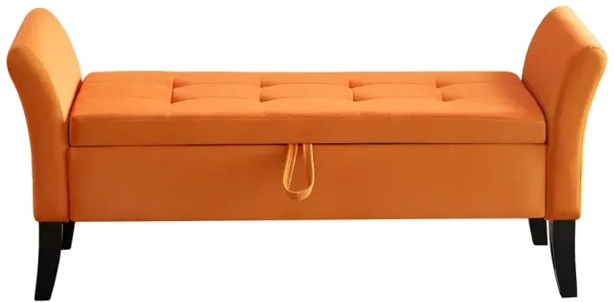 51.5" Bed Bench With Storage Orange Velvet