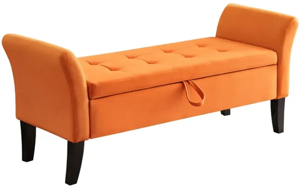 51.5" Bed Bench With Storage Orange Velvet