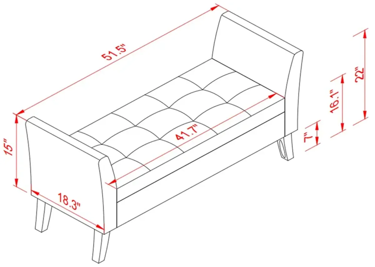 51.5" Bed Bench With Storage Orange Velvet