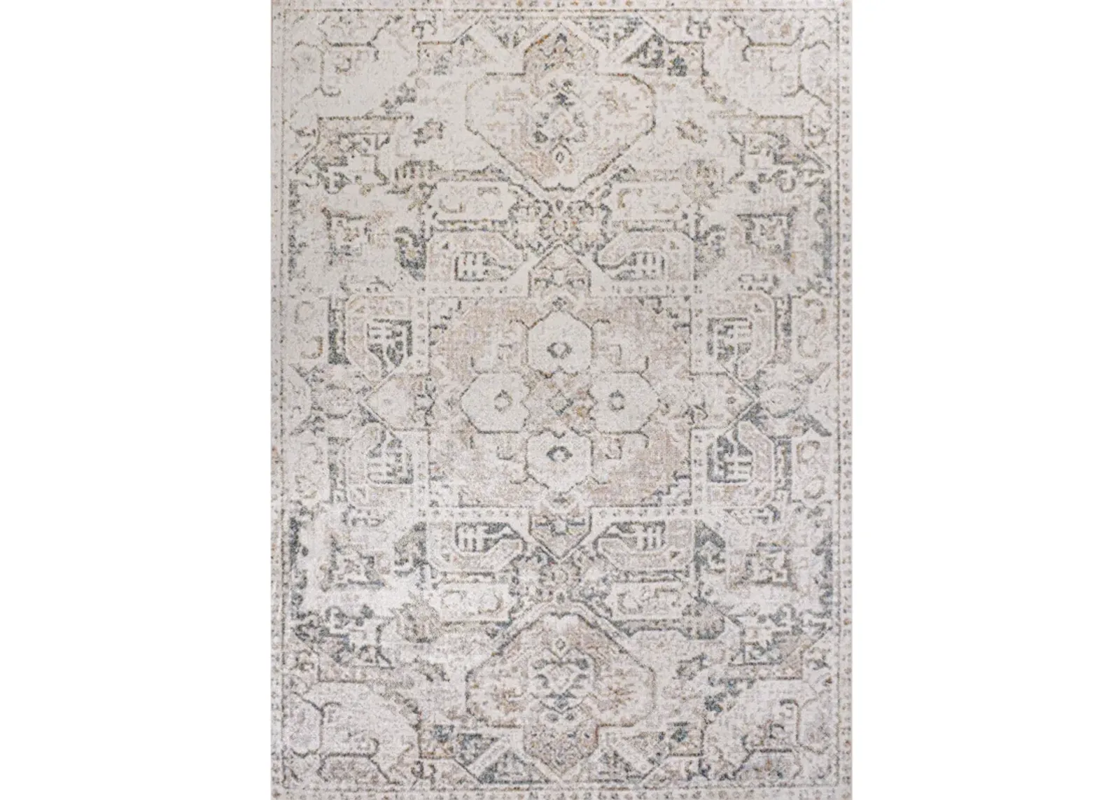 Edith Distressed Medallion Low-Pile Machine-Washable Cream/Light Gray Rug