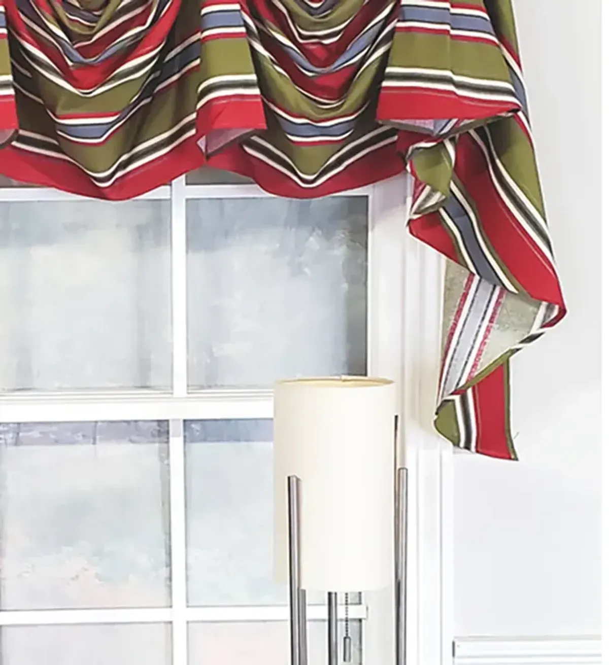 RLF Home Luxurious Modern Design Nigel Stripe Victory Swag 3-Scoop Window Valance 50" x 25" Ruby