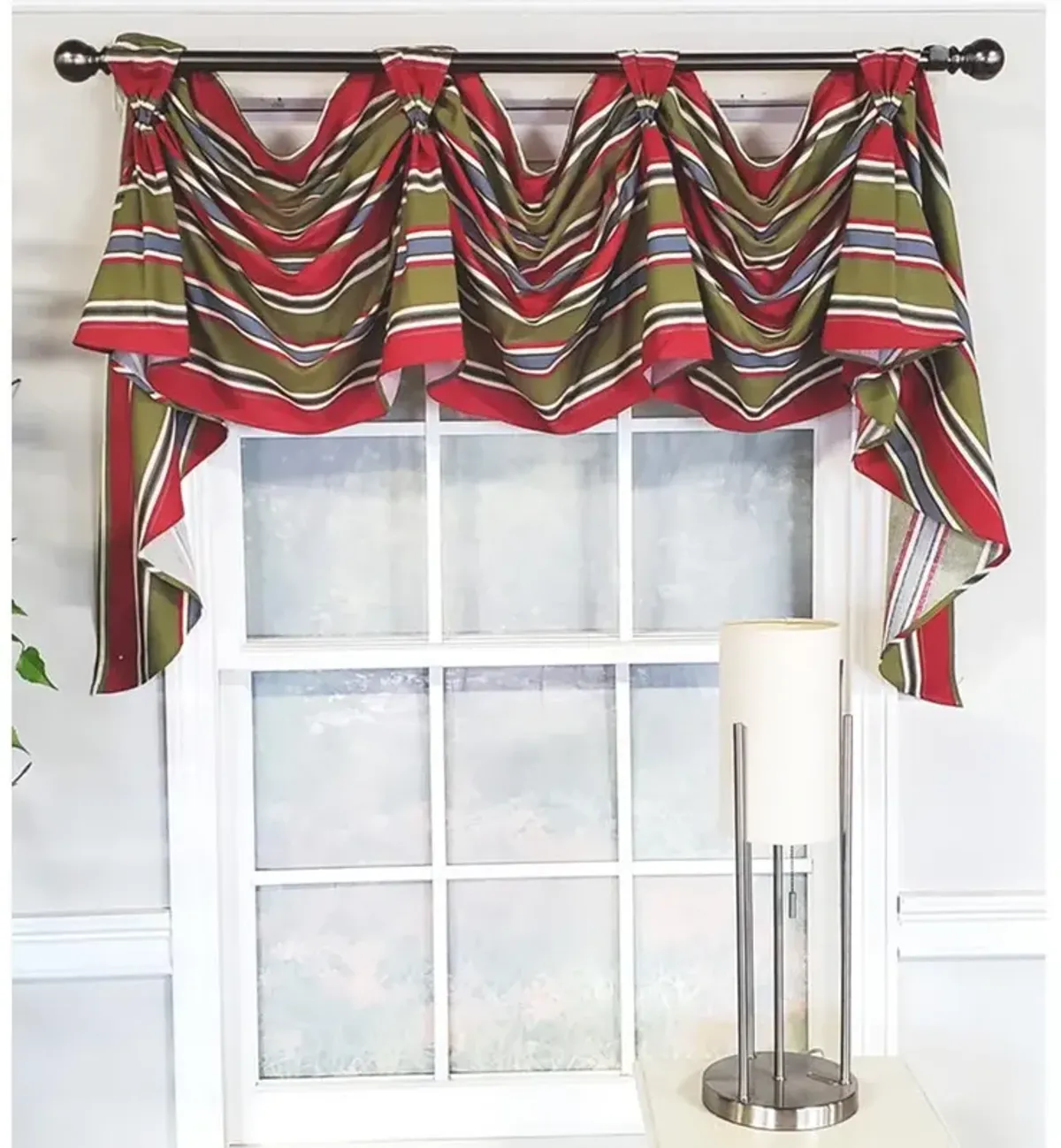 RLF Home Luxurious Modern Design Nigel Stripe Victory Swag 3-Scoop Window Valance 50" x 25" Ruby