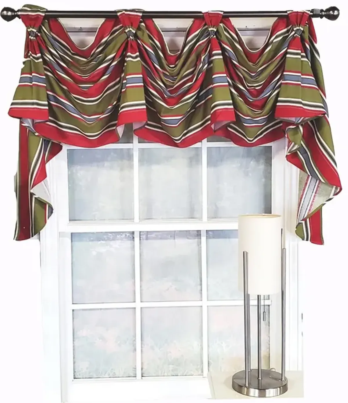 RLF Home Luxurious Modern Design Nigel Stripe Victory Swag 3-Scoop Window Valance 50" x 25" Ruby