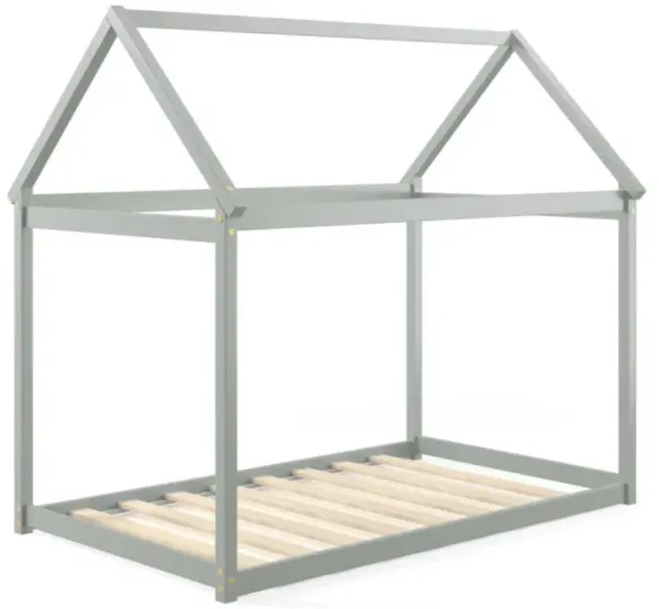 Hivvago Twin Size Kids House Bed Wood Frame with Roof