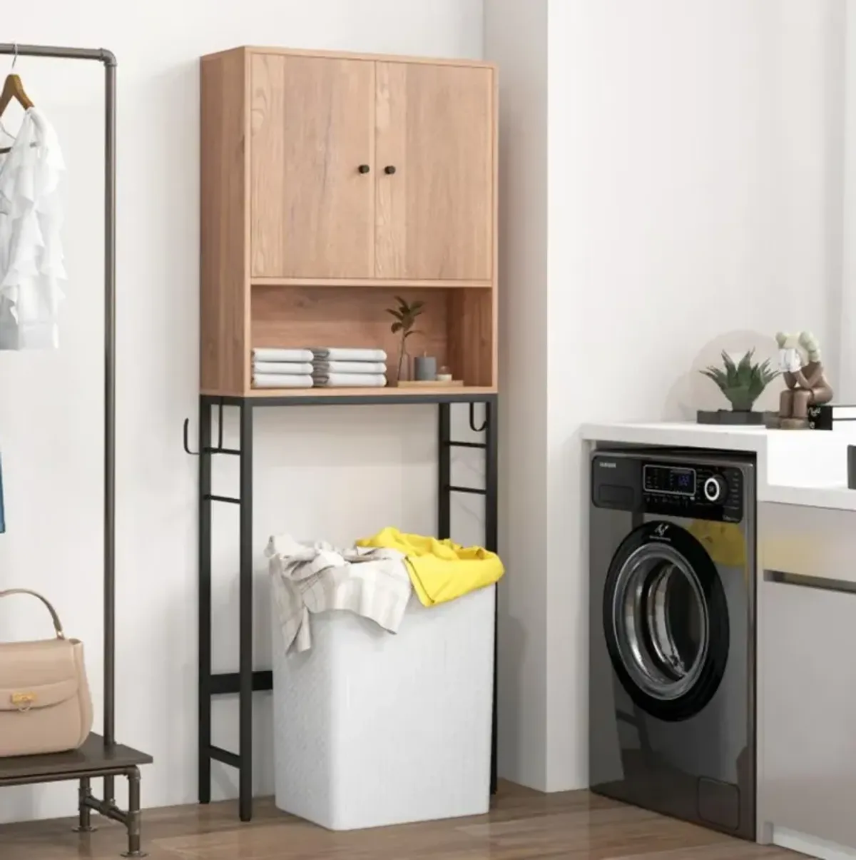 Over The Toilet Storage Cabinet with 2 Doors and Adjustable Shelf