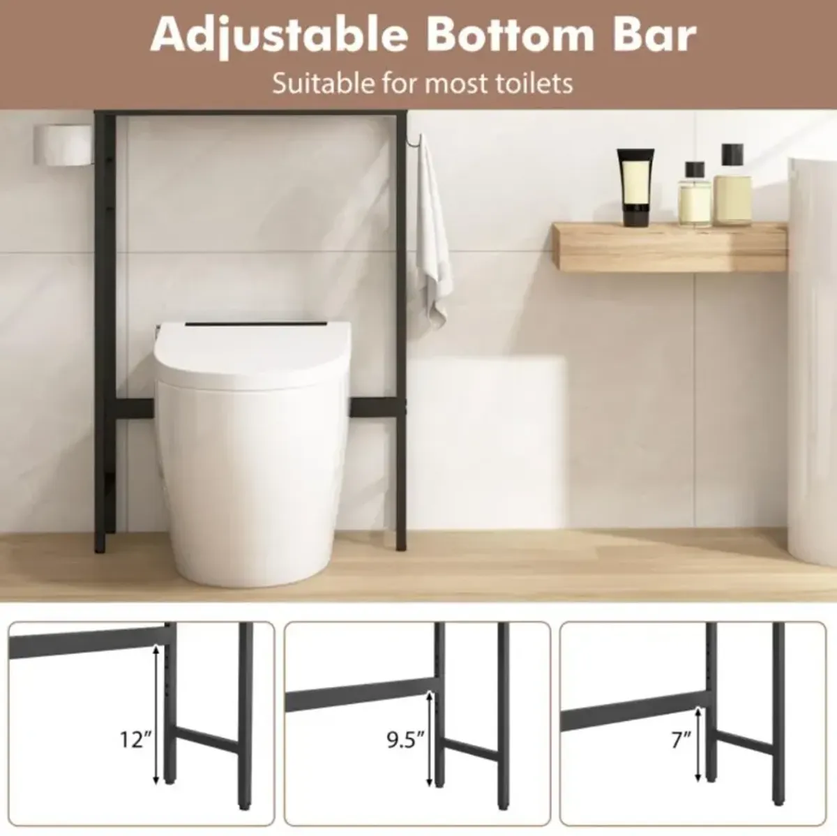 Over The Toilet Storage Cabinet with 2 Doors and Adjustable Shelf