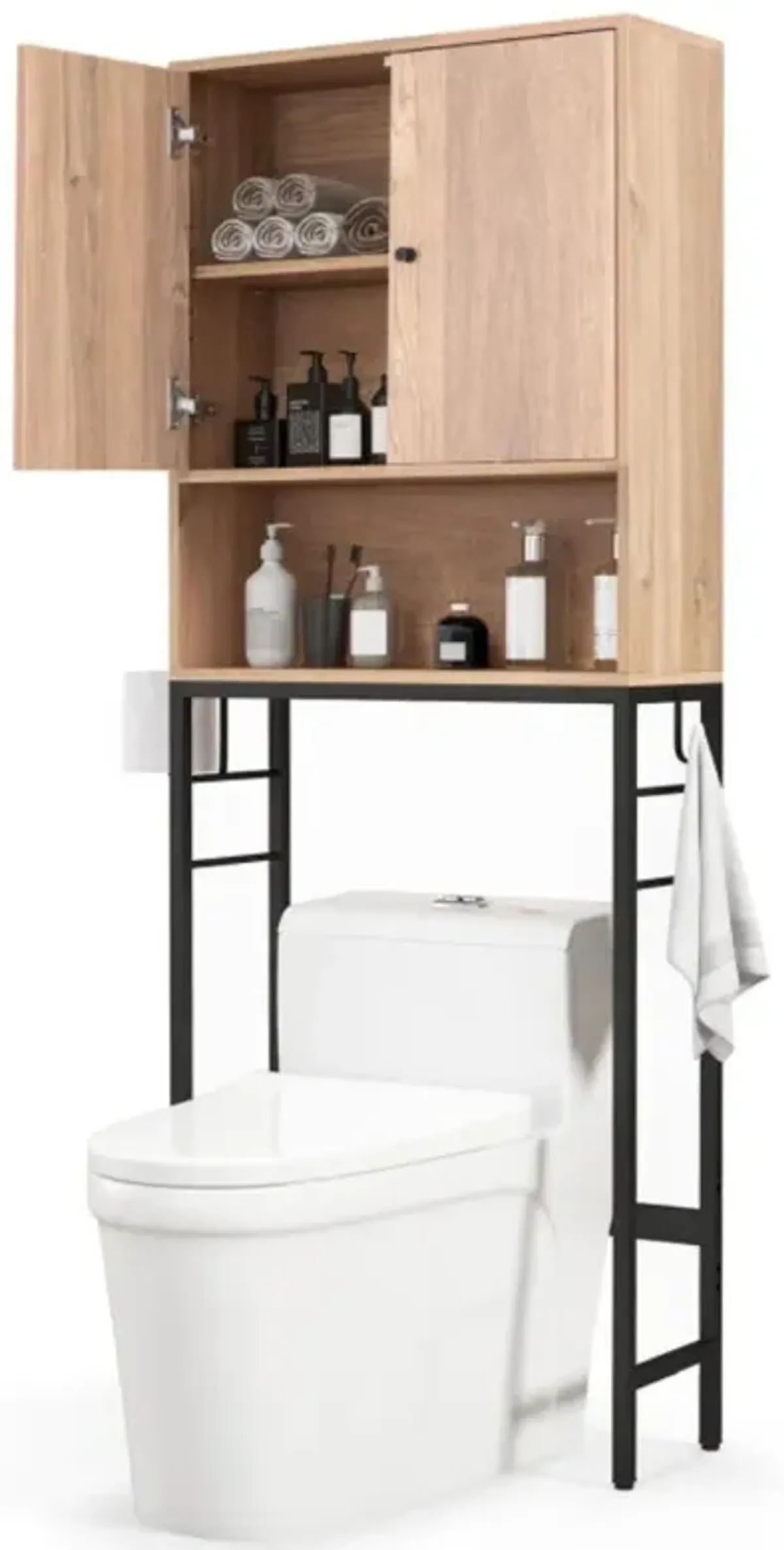 Over The Toilet Storage Cabinet with 2 Doors and Adjustable Shelf