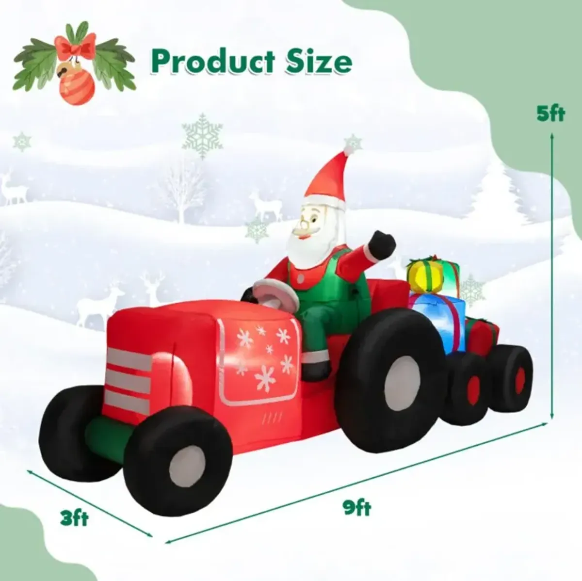 Hivvago 9 Feet Long Christmas Inflatables Santa Claus Decoration with Gifts