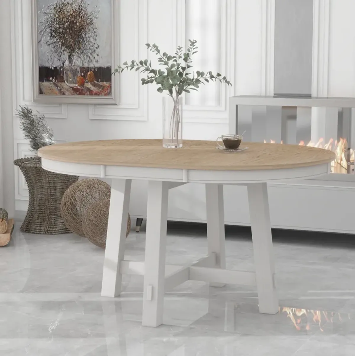 Merax Farmhouse Round Extendable Dining Table