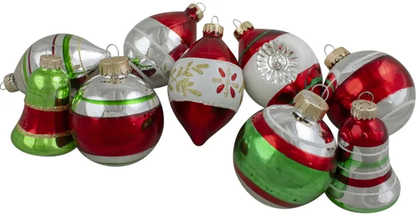 9ct Silver and Red Striped 2-Finish Glass Christmas Ornaments 3.25"