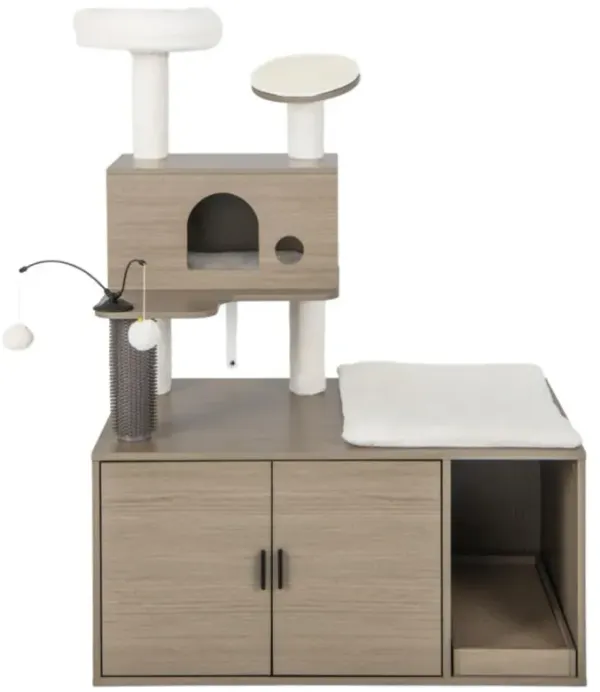 Hivvago 2-in-1 Modern Cat Tower with Litter Box Enclosure for Indoor Cars-Gray