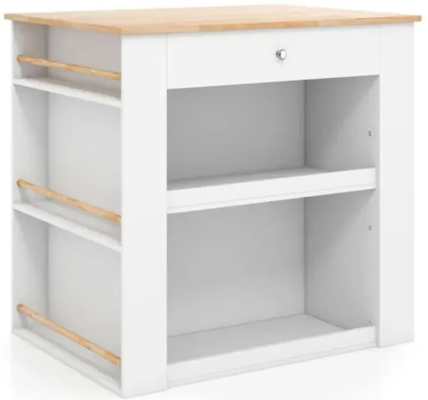 Hivvago Modern Kitchen Island with Rubber Wood Countertop and Storage