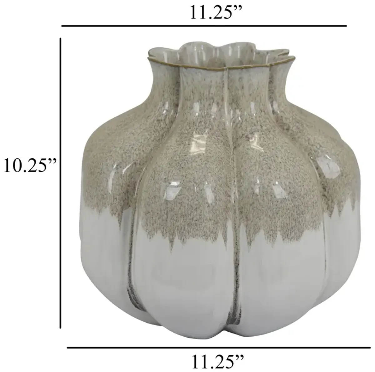 Roxy Rounded Vase with Scalloped Rim, Multi Colored Ceramic 11 Inch - Benzara