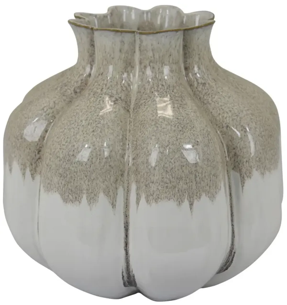 Roxy Rounded Vase with Scalloped Rim, Multi Colored Ceramic 11 Inch - Benzara