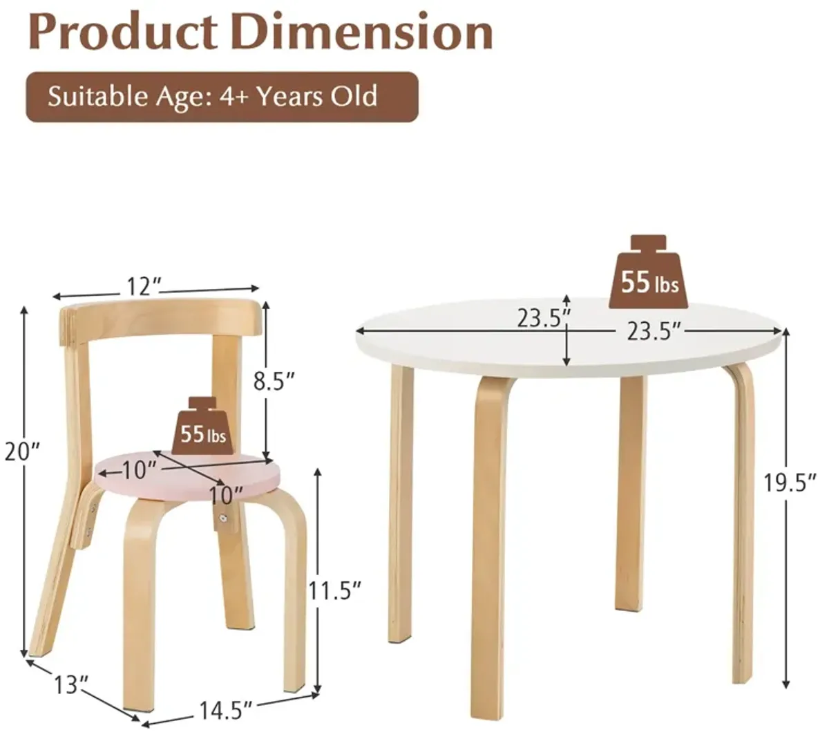 5-Piece Kids Wooden Curved Back Activity Table and Chair Set with Toy Bricks