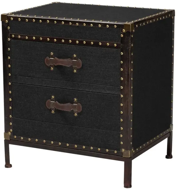 Baxton Studio Laura Vintage Black Canvas 2 Drawer End Table Trunk